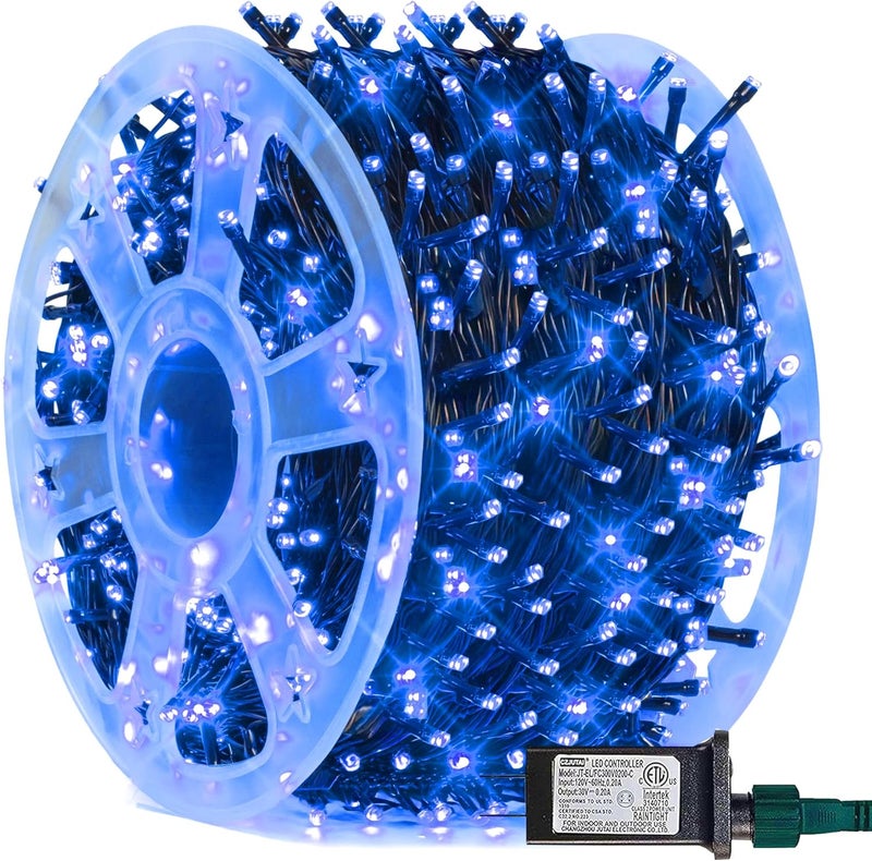 FUNPENY 164FT 500 LED Christmas Indoor Outdoor Decorative String Lights, 8 Modes Waterproof Plug in Green Wire LED Fairy Light for Christmas Party Wedding Garden Home Decoration (Blue) - Image 1